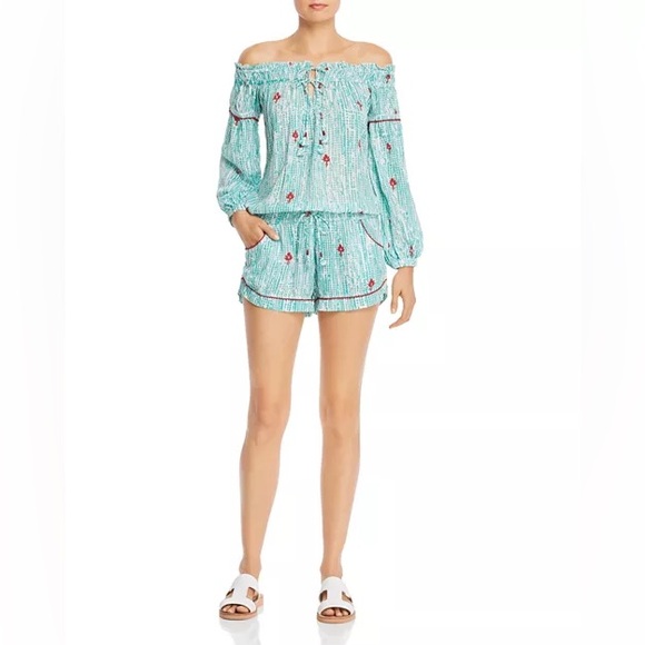 Poupette St. Barth Clara Off-the-Shoulder Romper, Size Small